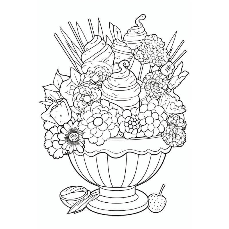 זר פרחים וממתקים לצביעה זר פרחים וממתקים לצביעה