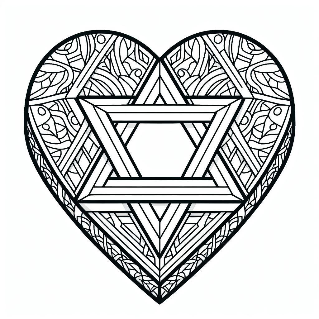 לב עם מגן דוד לצביעה לב עם מגן דוד לצביעה