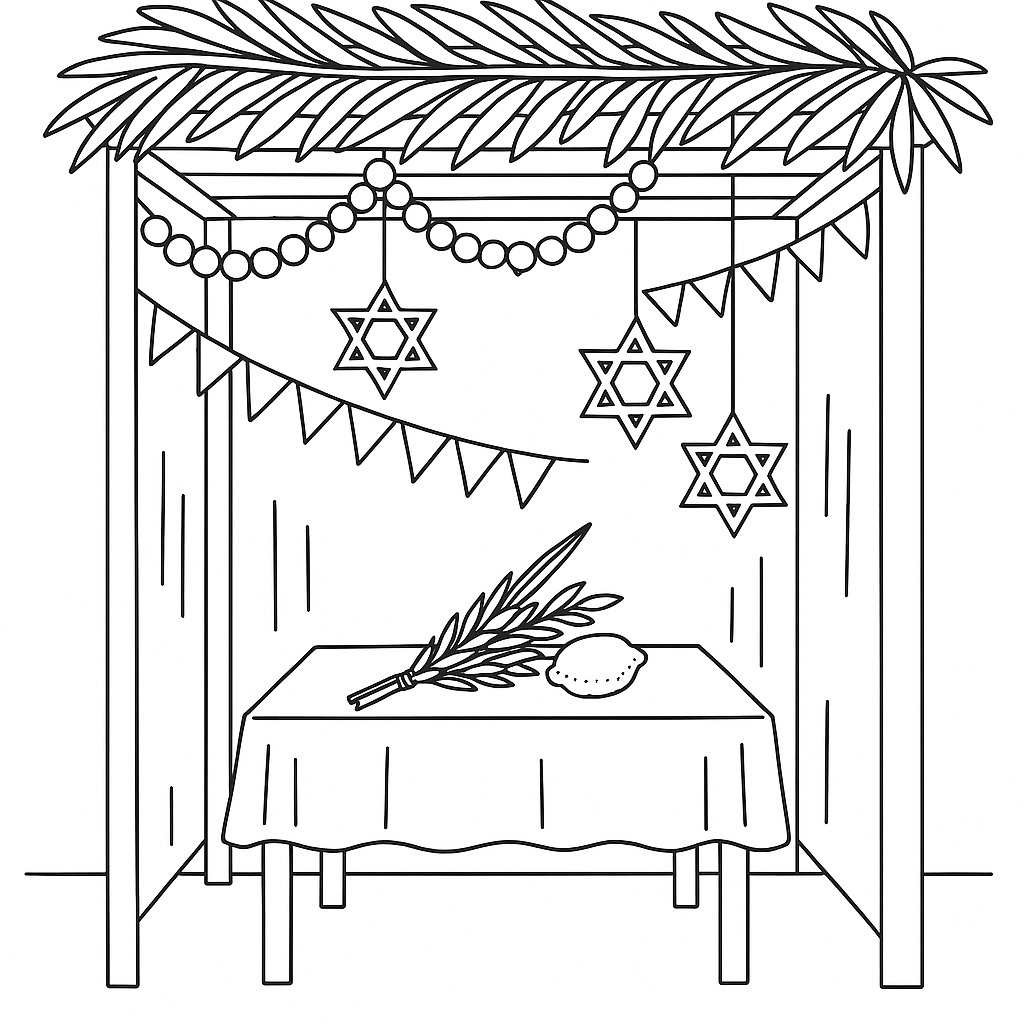 סוכה עם קישוטים לצביעה סוכה עם קישוטים לצביעה