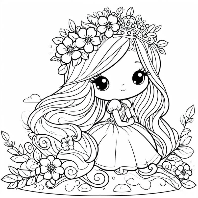 נסיכה עם פרחים לצביעה נסיכה עם פרחים לצביעה