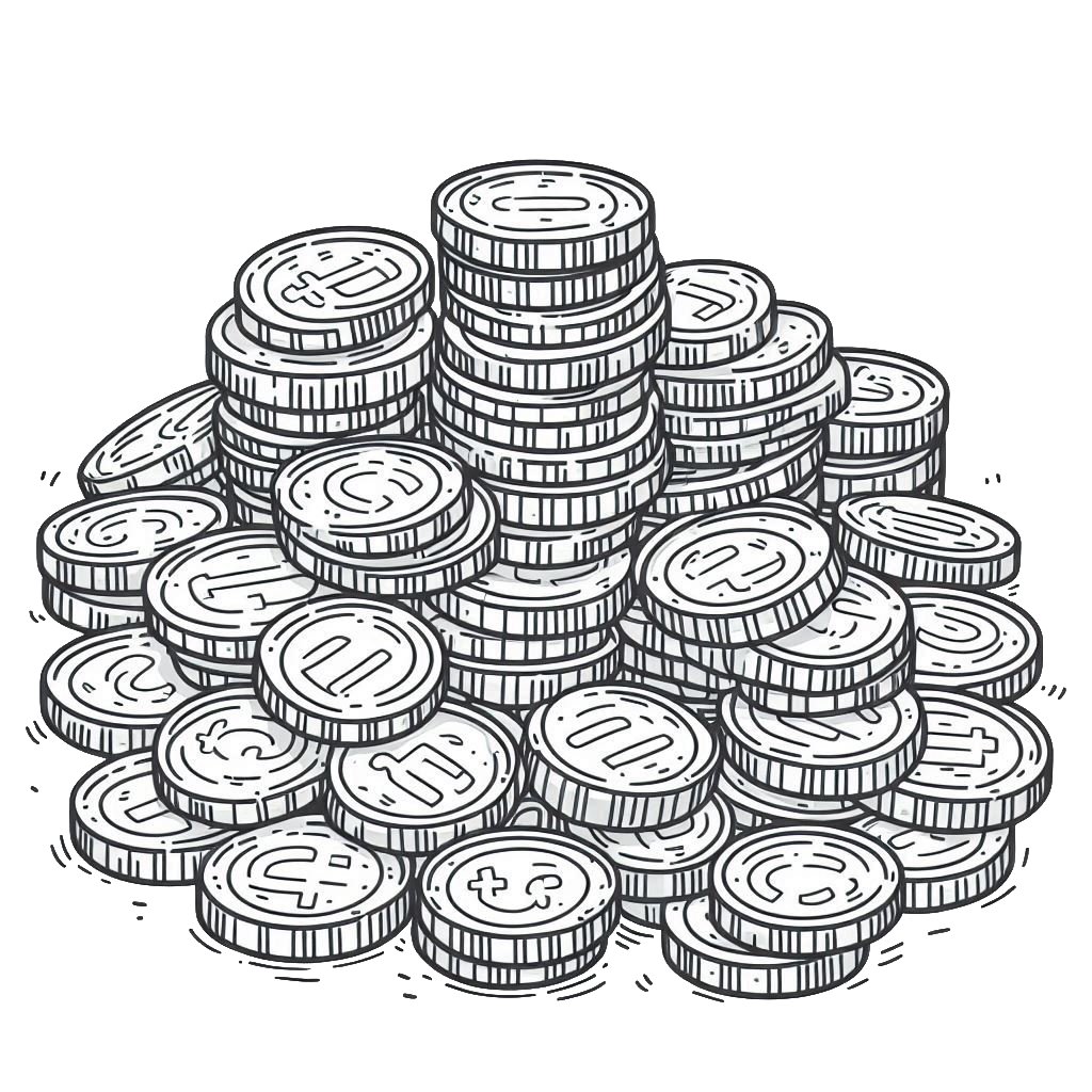 דף צביעה של מטבעות כסף דף צביעה של מטבעות כסף