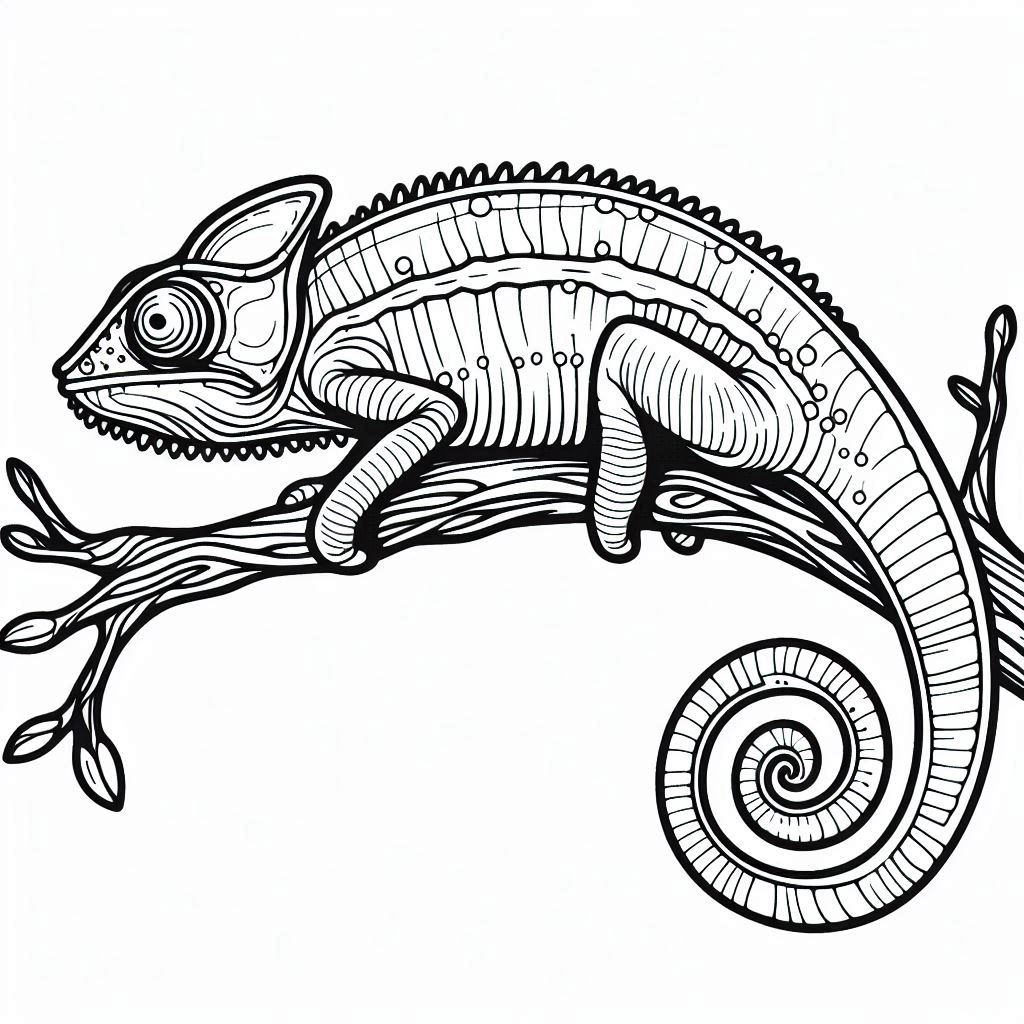 זיקית על ענף לצביעה זיקית על ענף לצביעה