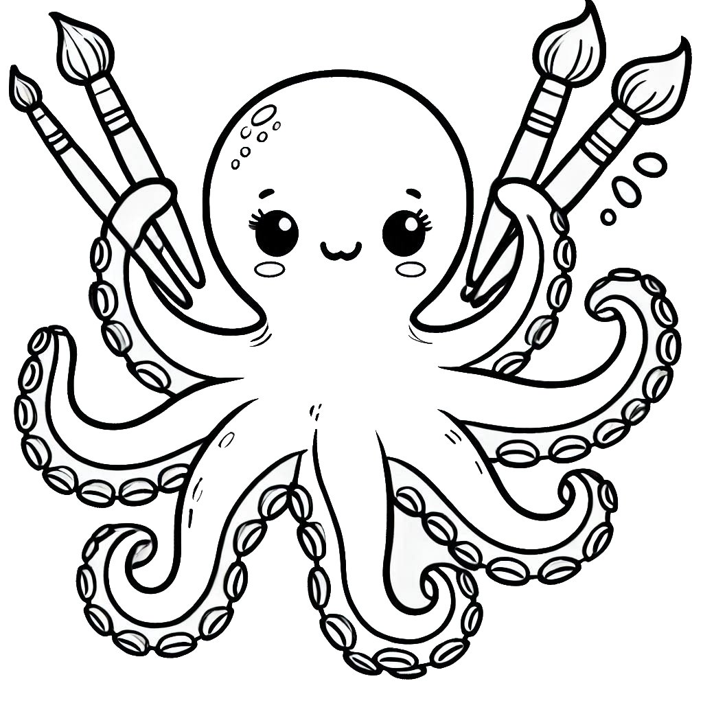 תמנון מצייר מצחיק לצביעה תמנון מצייר מצחיק לצביעה