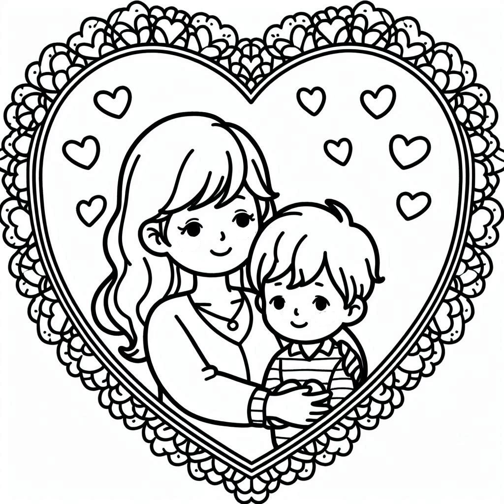 אמא ובן מסגרת לב לצביעה אמא ובן מסגרת לב לצביעה