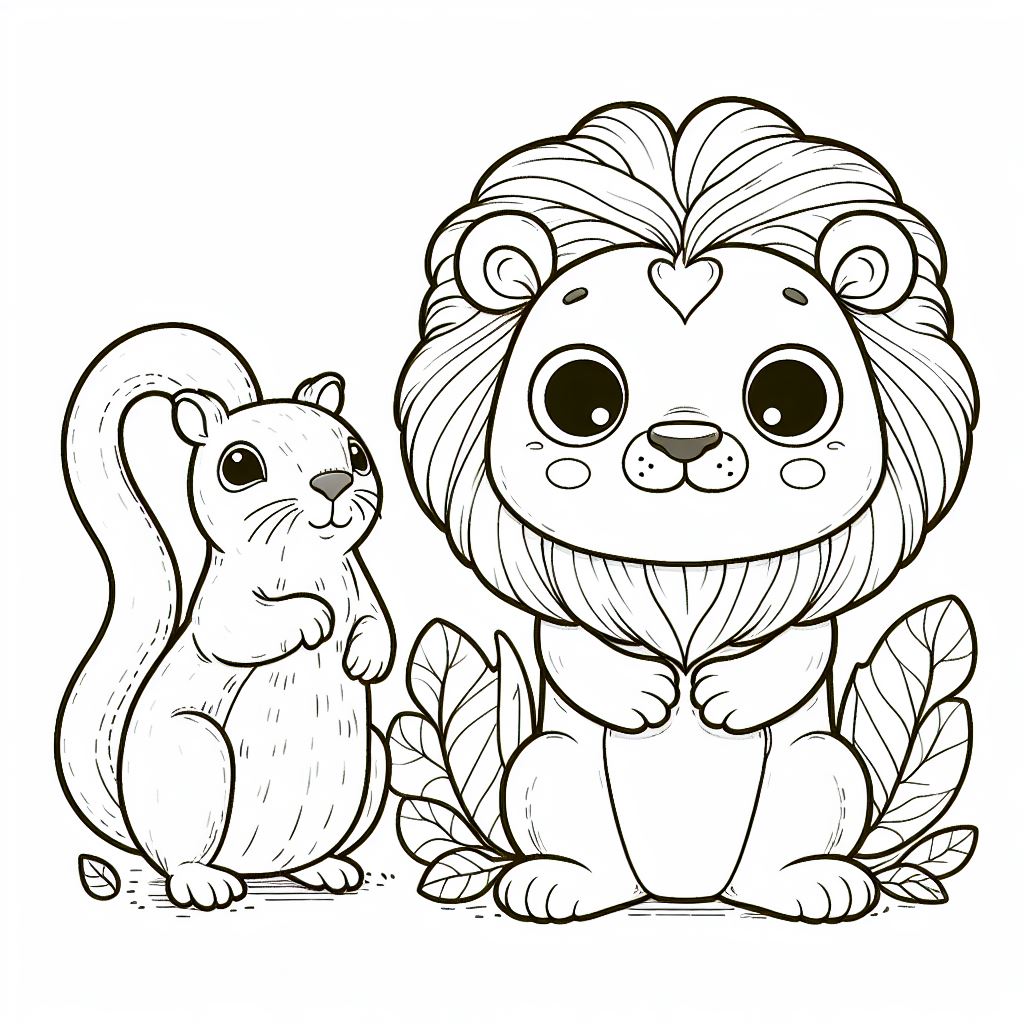 דף צביעה של אריה וסנאי דף צביעה של אריה וסנאי