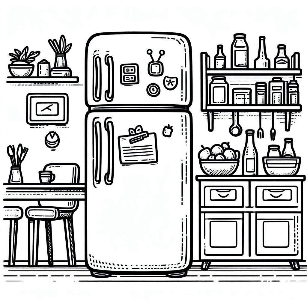 דף צביעה של מקרר במטבח דף צביעה של מקרר במטבח