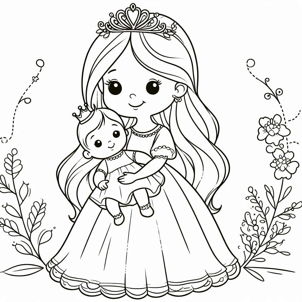 נסיכה עם תינוק לצביעה נסיכה עם תינוק לצביעה