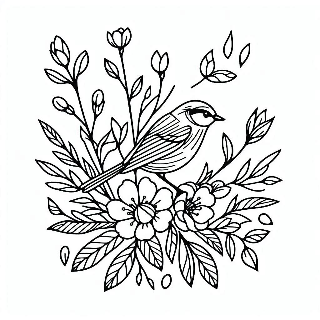 ציפור על פרח לצביעה ציפור על פרח לצביעה