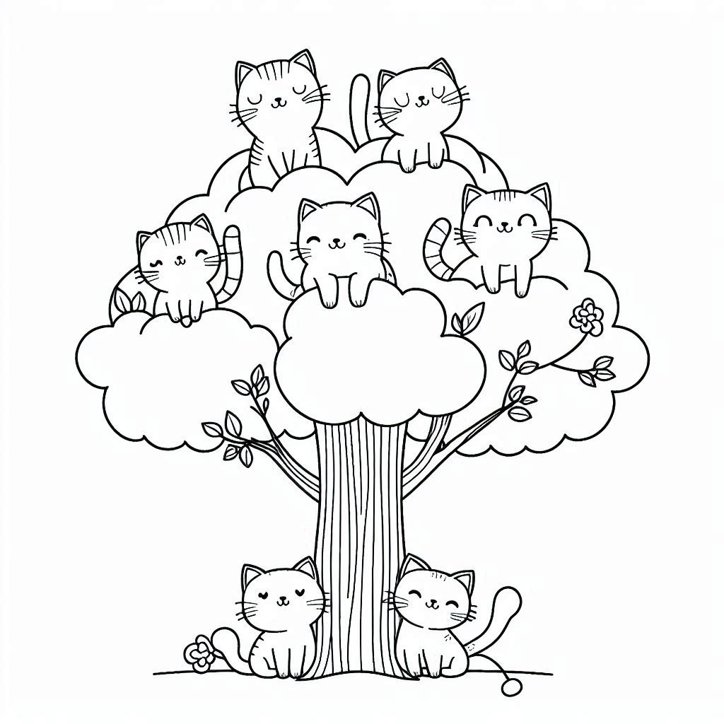 חתולים על צמרת עץ לצביעה חתולים על צמרת עץ לצביעה