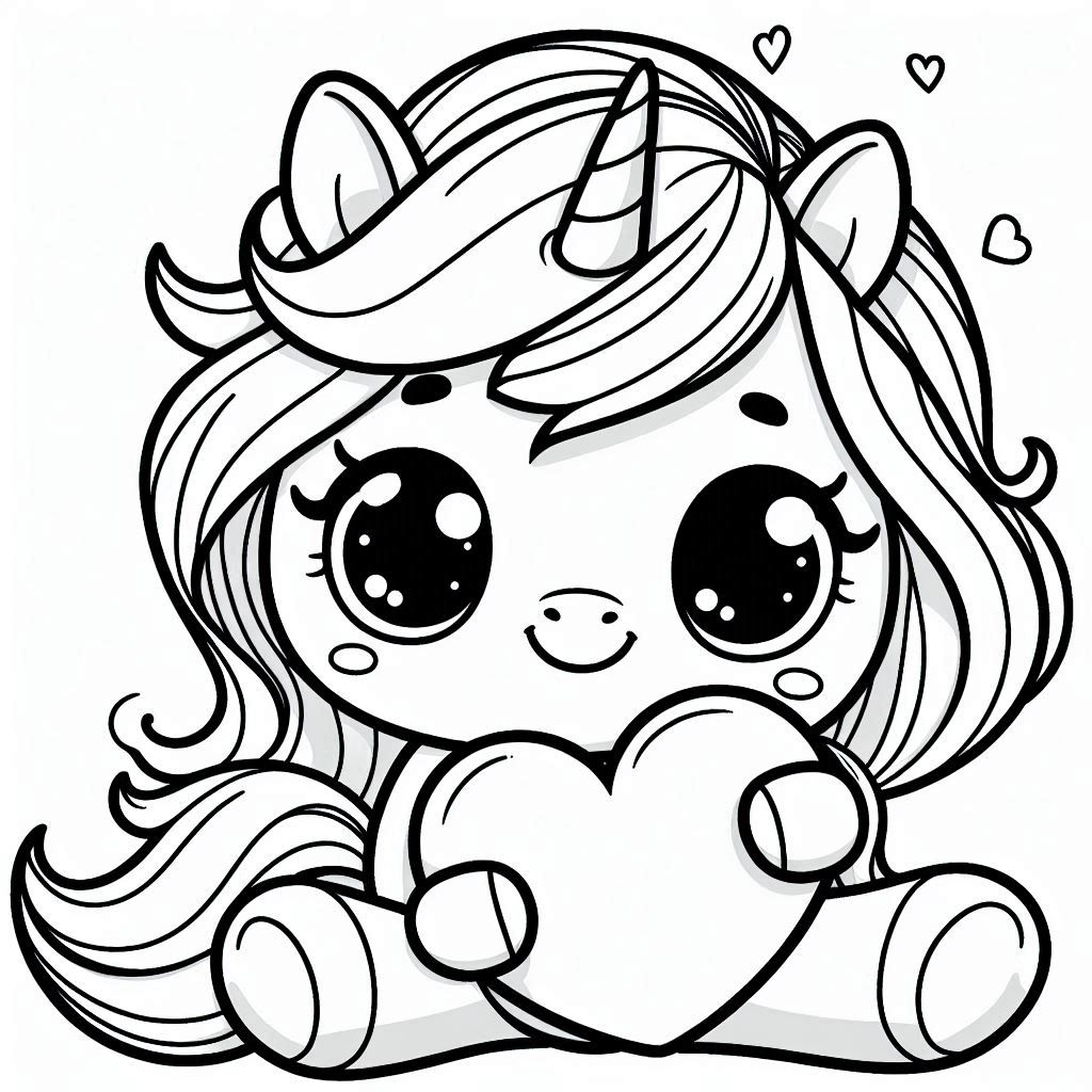 חד קרן מחזיק לב לצביעה חד קרן מחזיק לב לצביעה